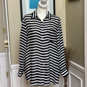 Banana Republic Navy and White Striped Blouse